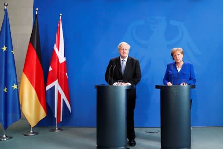 German Chancellor Merkel meets Britain's Prime Minister Johnson at the Chancellery in Berlin