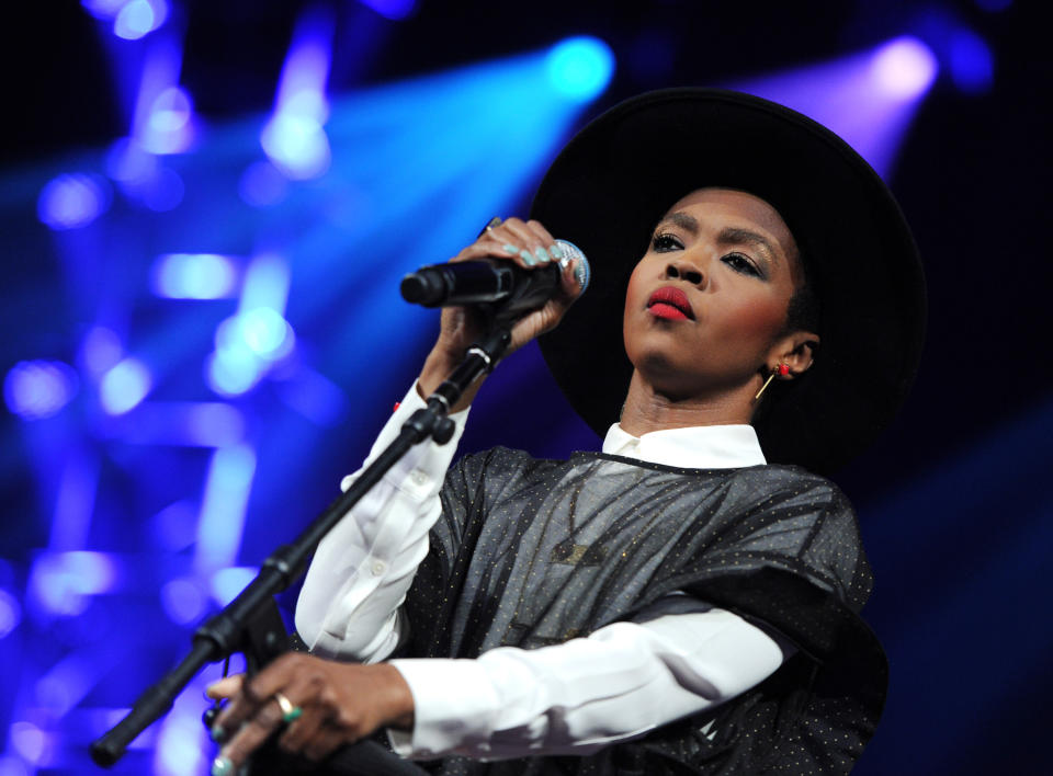 Singer Lauryn Hill performs at Amnesty International's "Bringing Human Rights Home" Concert at the Barclays Center on Wednesday, Feb. 5, 2014 in New York. (Photo by Evan Agostini/Invision/AP)