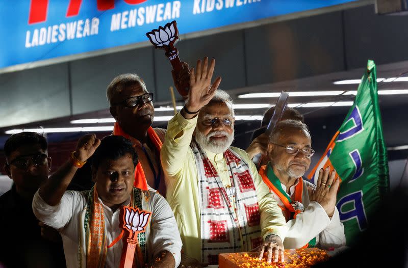 FILE PHOTO: India's PM Modi holds a roadshow, in Kolkata