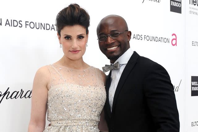 <p>Stefanie Keenan/Getty</p> Idina Menzel and Taye Diggs attend Chopard at 20th Annual Elton John AIDS Foundation Academy Awards Viewing Party in 2012