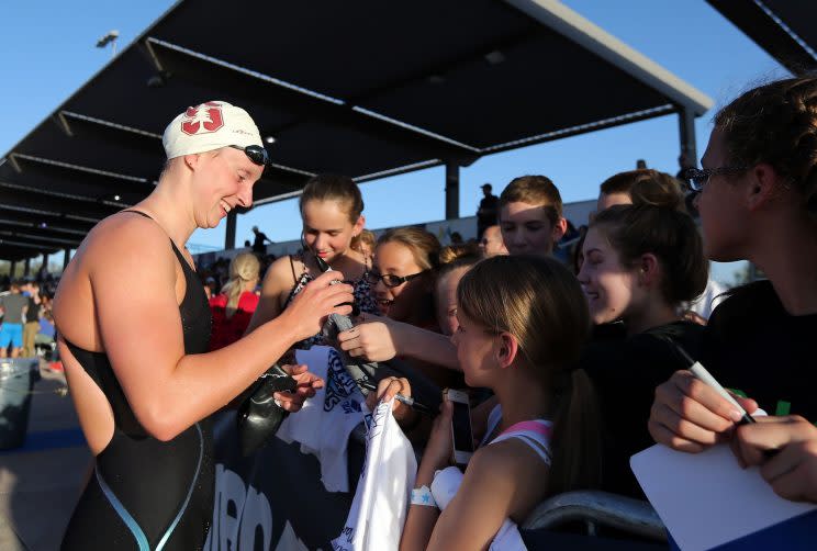 Katie Ledecky hasn't let the post-Olympic fame go to her head. (Getty)