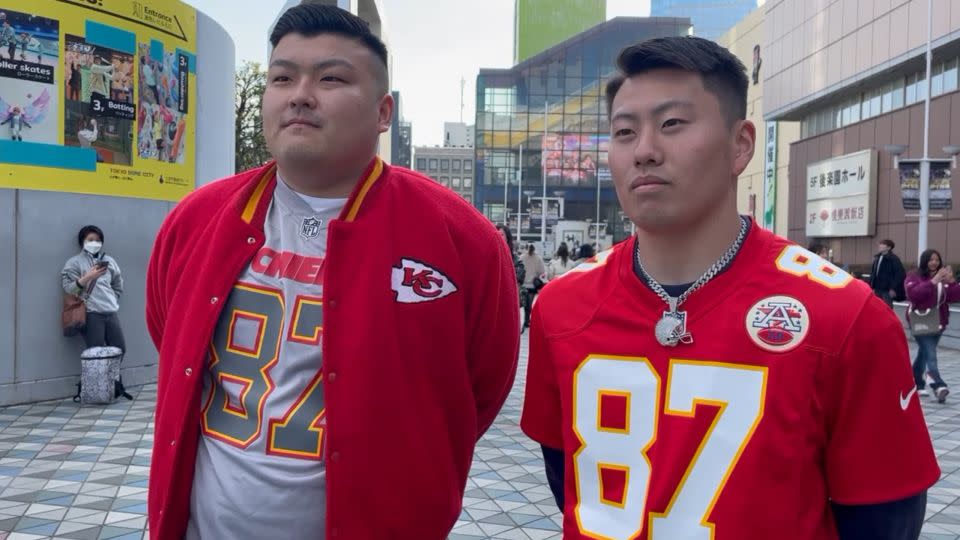 Roke Hiro (left) say they are originally NFL fans and became Swifties after Kelce and Swift began dating. - Saki Toi/CNN