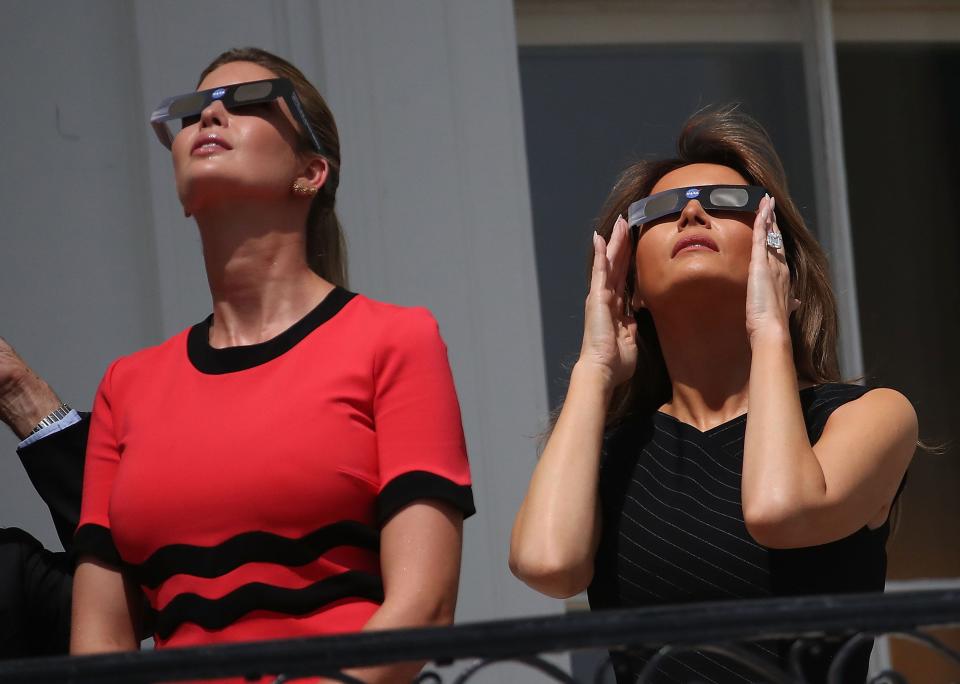 Ivanka Trump joined first lady Melania Trump on the White House balcony to watch the solar eclipse on Aug. 21, 2017.