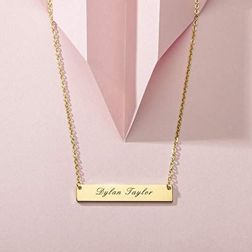 32) Personalized Stainless Steel Horizontal Bar Necklace Pendant 5 Colors with Chain (Golden)