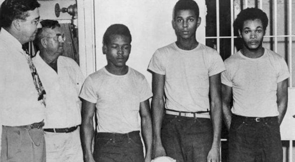 From left: Lake County Sheriff Willis McCall, an unidentified man, Walter Irvin, Samuel Shepherd and Charles Greenlee.  / Credit: State Library and Archives of Florida/AP