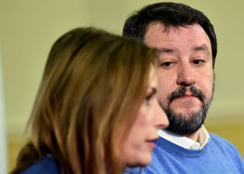 Leader of Italy's far-right League party Matteo Salvini attends a news conference after regional election in Emilia-Romagna and Calabria, in Bologna