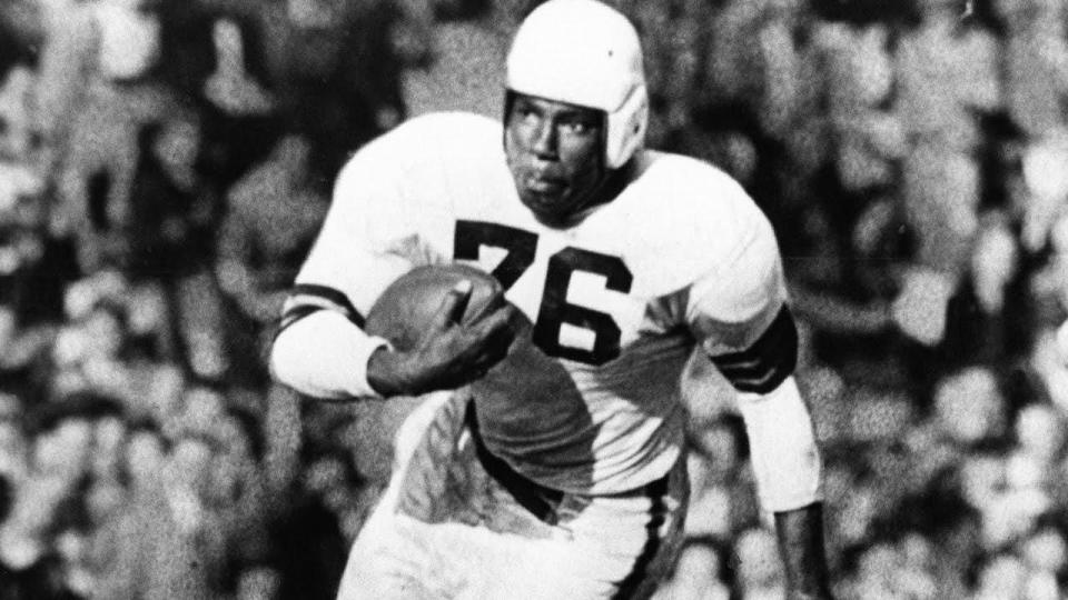 Marion Motley runs the football for the Cleveland Browns in an undated photo.