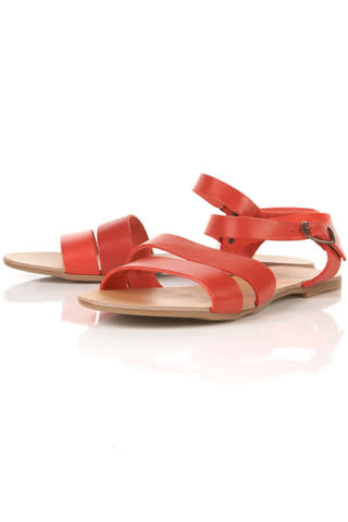 HOT red strappy sandals, $45, at Topshop