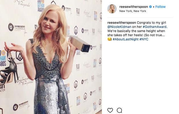 Not only did Reese take to the stage to award her pal with the gong, she then shared a message on Instagram. Source: Instagram