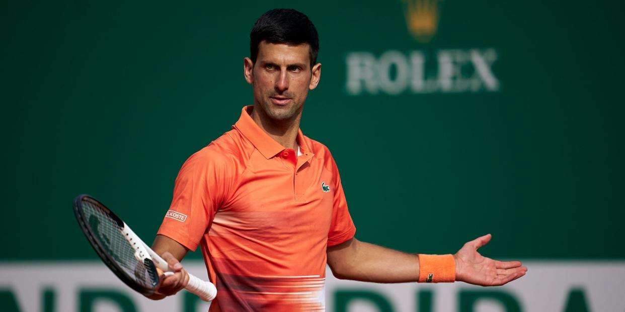 Novak Djokovic pictured on court during the 2022 Monte Carlo Masters tournament.