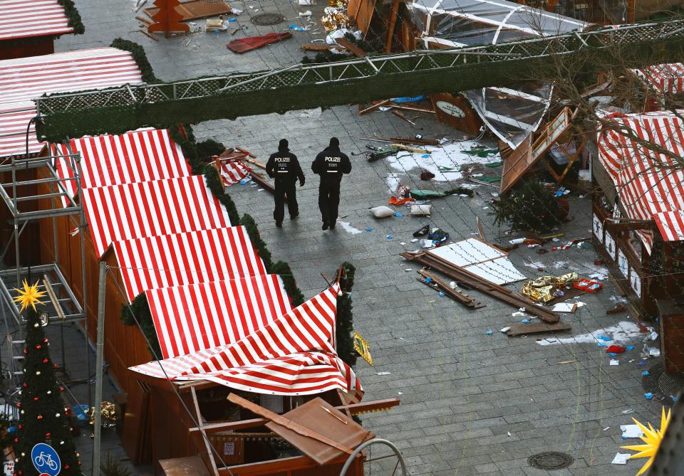 Police patrol the Christmas market area targeted by a truck attack in Berlin on Dec. 21, 2016. (Photo: ODD ANDERSEN via Getty Images)