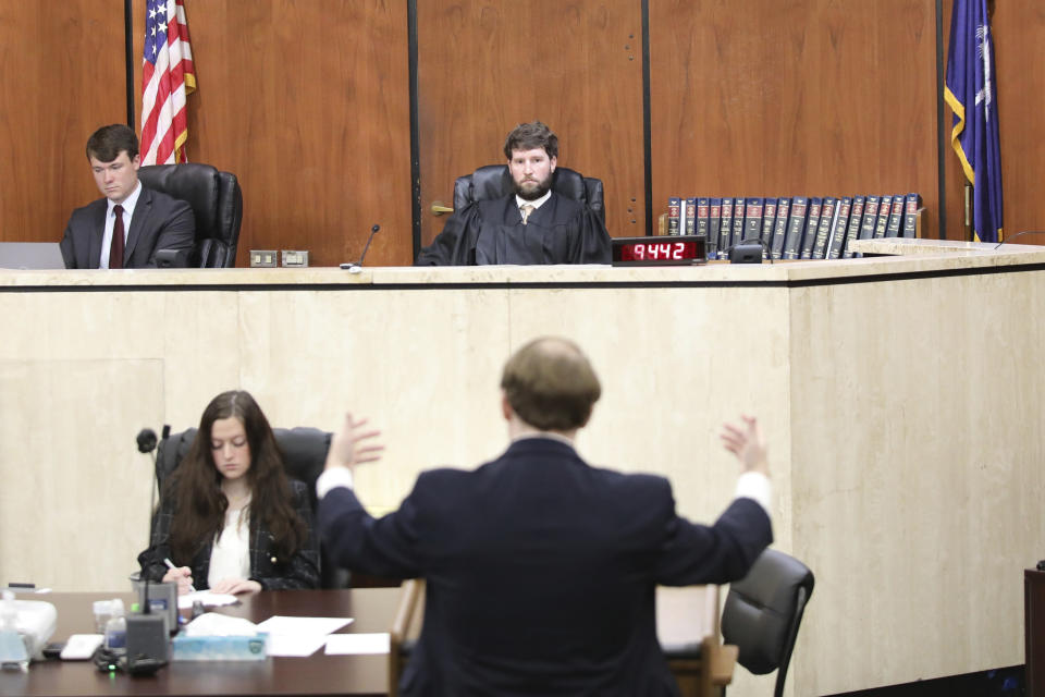 South Carolina Circuit Judge Daniel Coble listens to arguments on how do define "heartbeat" under the state's 2023 abortion law on Thursday, May 2, 2024, in Columbia, S.C. (AP Photo/Jeffrey Collins)