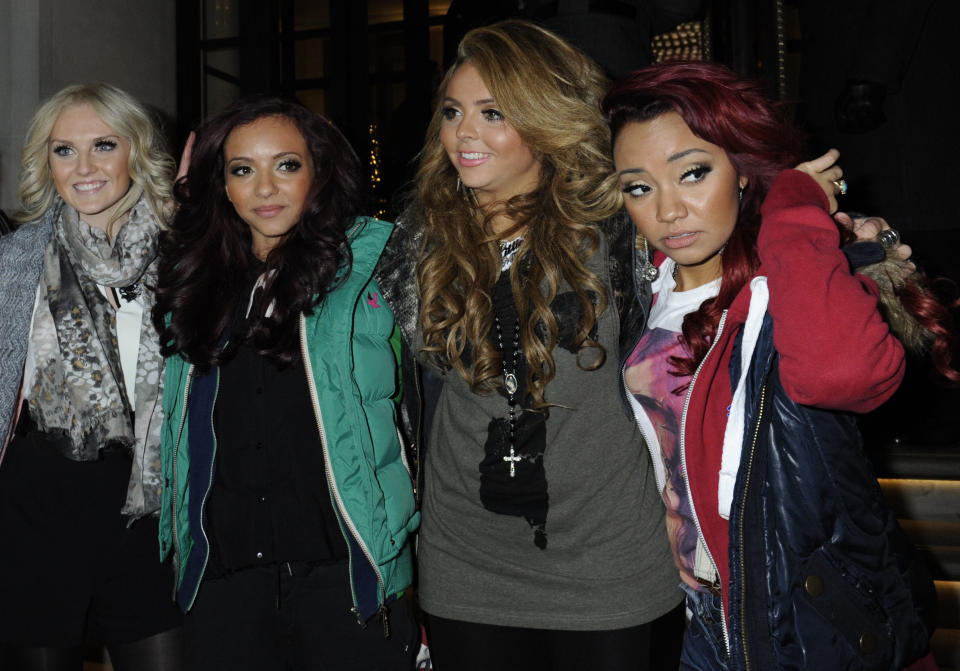 X Factor winners Little Mix outside the Corinthia Hotel, London. PRESS ASSOCIATION Photo. Picture date: Monday December 12, 2011. The group said they plan to write their own songs and insisted they would not be girl group "clones". The foursome, who were propelled to stardom last night when they won the ITV1 talent show, thanked their fans and said they had "made our dreams come true". See PA story SHOWBIZ XFactor. Photo credit should read: Rebecca Naden/PA Wire