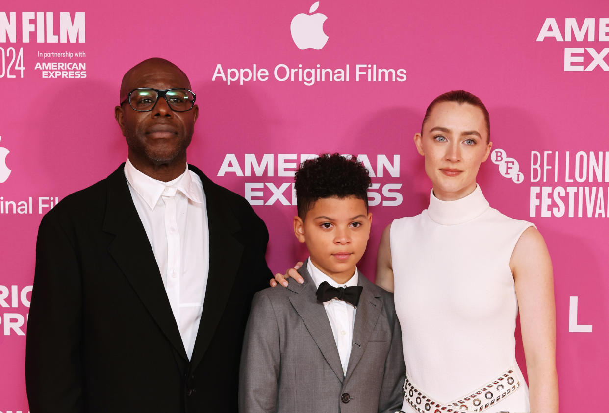 LONDON, ENGLAND - OCTOBER 09: (L to R) Sir Steve McQueen, Elliott Heffernan and Saoirse Ronan attend the 2024 BFI London Film Festival Opening Night World Premiere of the Apple Original film 