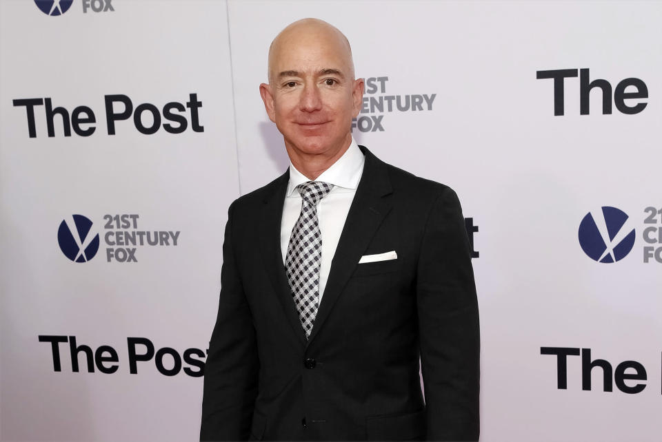 <p> FILE - In this Dec. 14, 2017, file photo, Jeff Bezos attends the premiere of "The Post" at The Newseum in Washington. Private investigators working for Bezos have determined the brother of the Amazon CEO’s mistress leaked the couple’s intimate text messages to the National Enquirer. That’s according to a person familiar with the matter who spoke Monday to The Associated Press. (Photo by Brent N. Clarke/Invision/AP) </p>