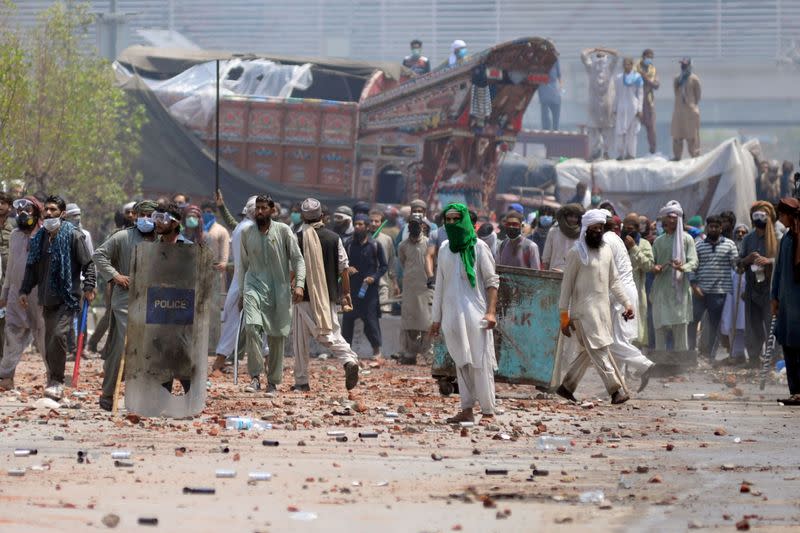 Protest by the supporters of the banned Islamist political party Tehrik-e-Labaik Pakistan (TLP) in Lahore