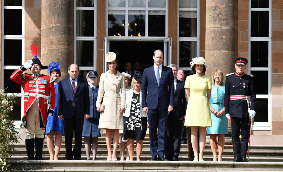 BELFAST, NORTHERN IRELAND - JUNE 14:  Catherine, Duchess of Cambridge and Prince William, Duke of Cambridge attend the Secretary of State's annual Garden party at Hillsborough Castle on June 14, 2016 in Belfast, Northern Ireland.  (Photo by UK Press Pool/UK Press via Getty Images)