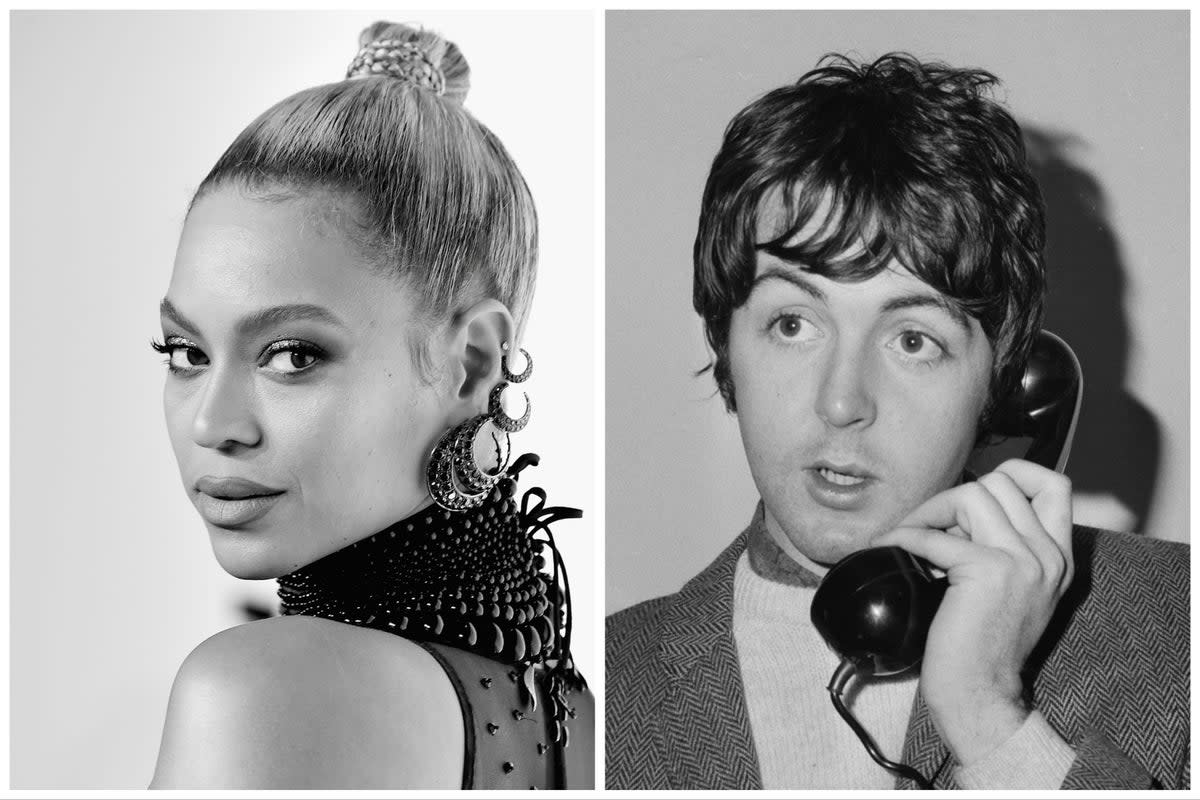 Beyoncé (left) and The Beatles’ Paul McCartney (Theo Wargo/Hulton Archive/Getty Images)