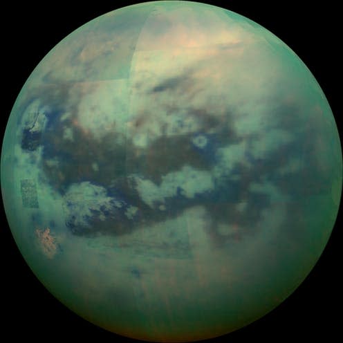 <span class="caption">Titan imaged in the near infrared by the Cassini orbiter on November 13, 2015. </span> <span class="attribution"><span class="source">NASA/JPL/University of Arizona/University of Idaho</span></span>