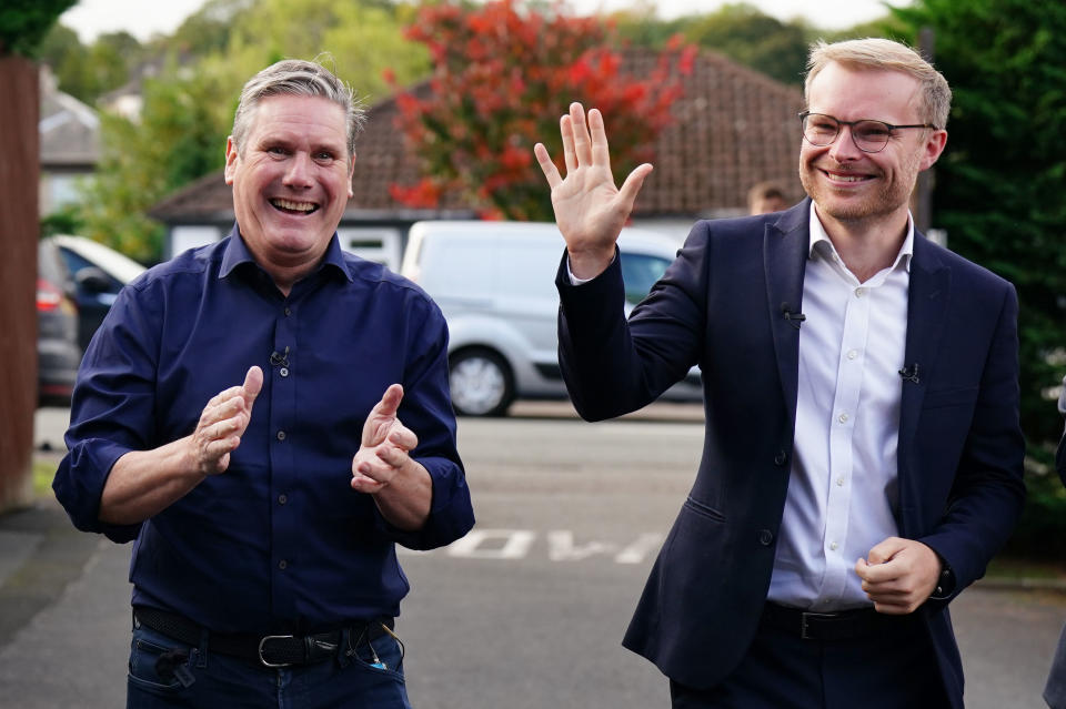 Michael Shanks, right, with Labour leader Sir Keir Starmer, won the Rutherglen and Hamilton West by-election for his party with a dramatic victory over the SNP (Jane Barlow/PA)