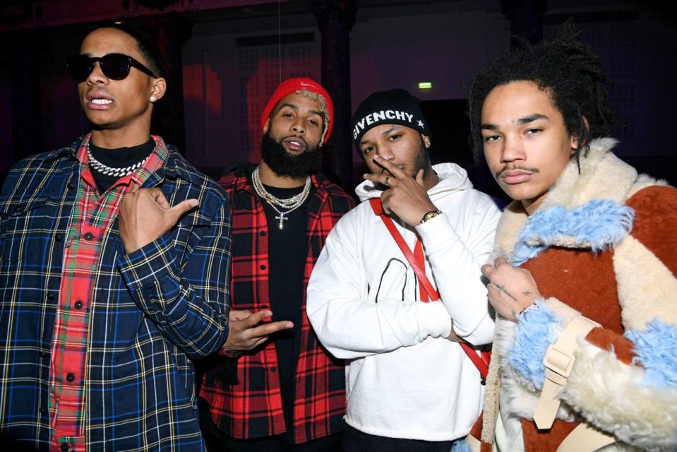 Cordell Broadus, Odell Beckham, Jr. and Luka Sabbatt at the Off-White fall ’18 show in Paris. - Credit: WWD