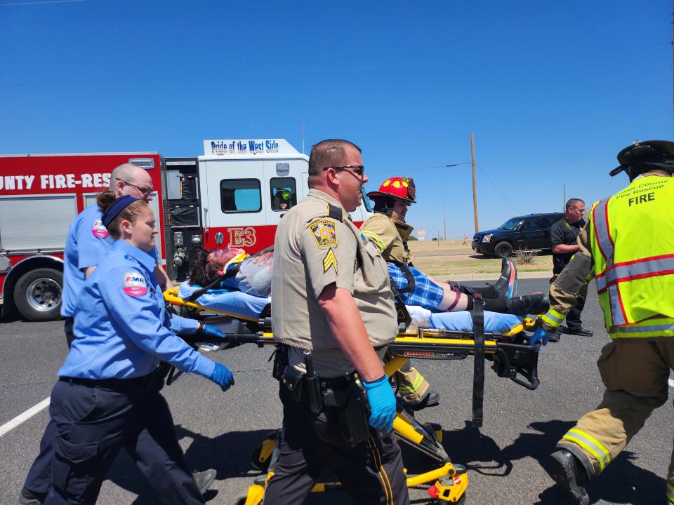 The Texas Department of Transportation in partnership with area first responders demonstrates "Shattered Dreams," a fatal crash simulation due to driving under the influence, for River Road High School students on Wednesday afternoon in the high school's parking lot.