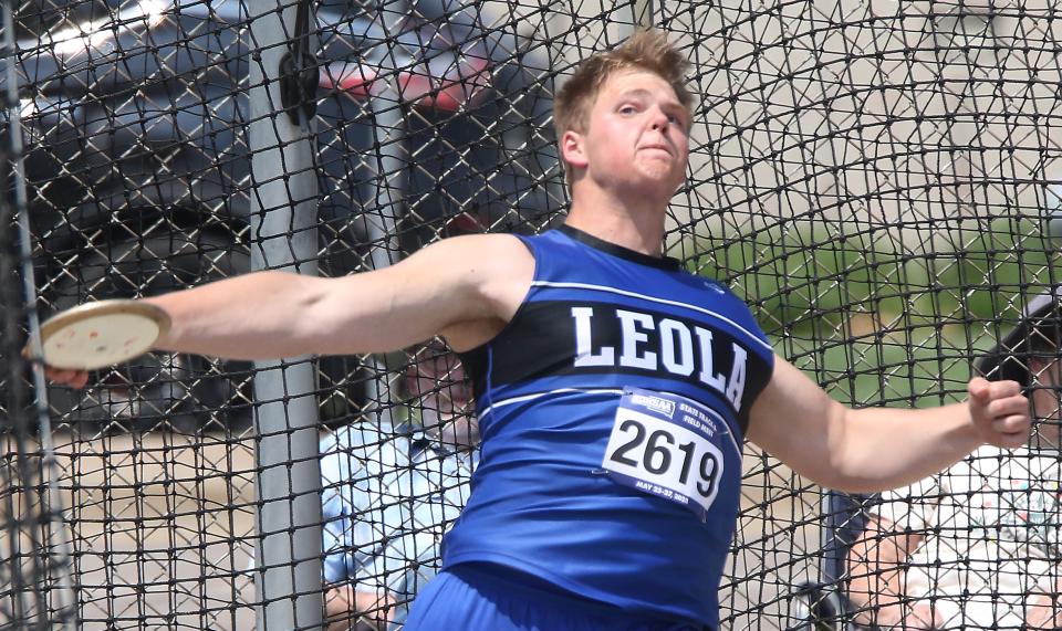 Dustin Wurtz of Leola took second in the Class B boys' discus and sixth in the shot put during the 2024 South Dakota High School Track and Field Championships at Howard Wood Field in Sioux Falls.
