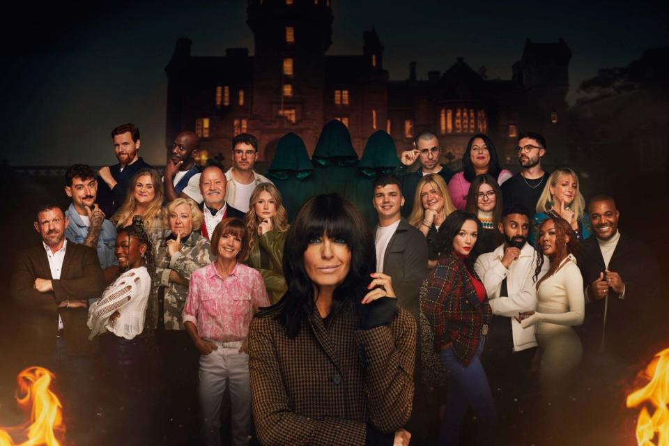 Claudia Winkleman with the contestants in series two of The Traitors (Mark Mainz/Studio Lambert/BBC)
