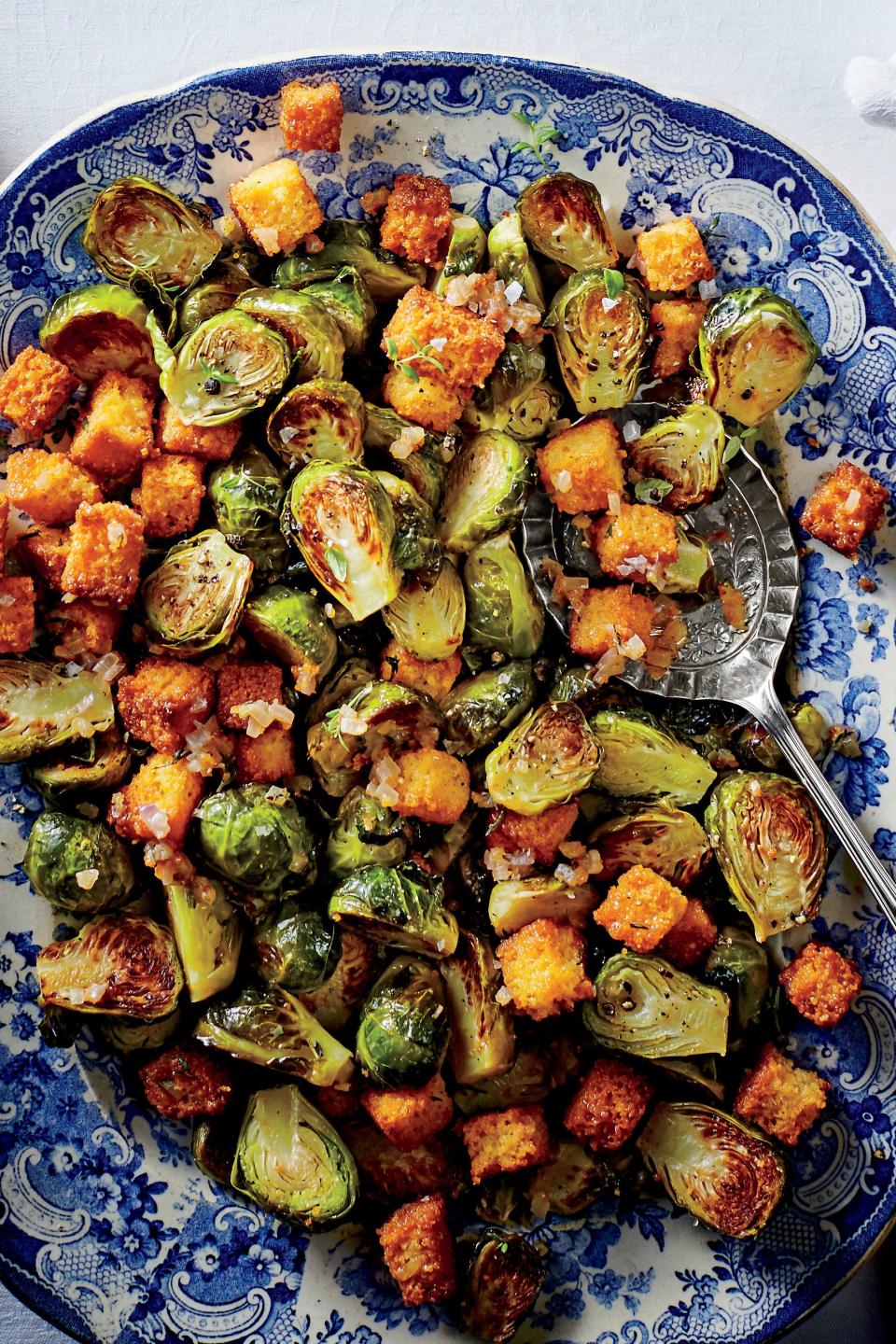 Brussels Sprouts with Cornbread Croutons