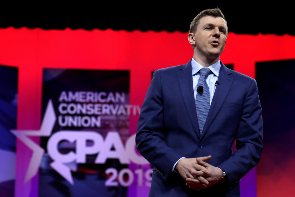 James O'Keefe, the well-funded far-right propagandist behind Project Veritas, infamous for creating deceptively edited videos, is cozy with major GOP figures including the president. Here, he is speaking on the main stage at the 2019 Conservative Political Action Conference. (Photo: Yuri Gripas / Reuters)