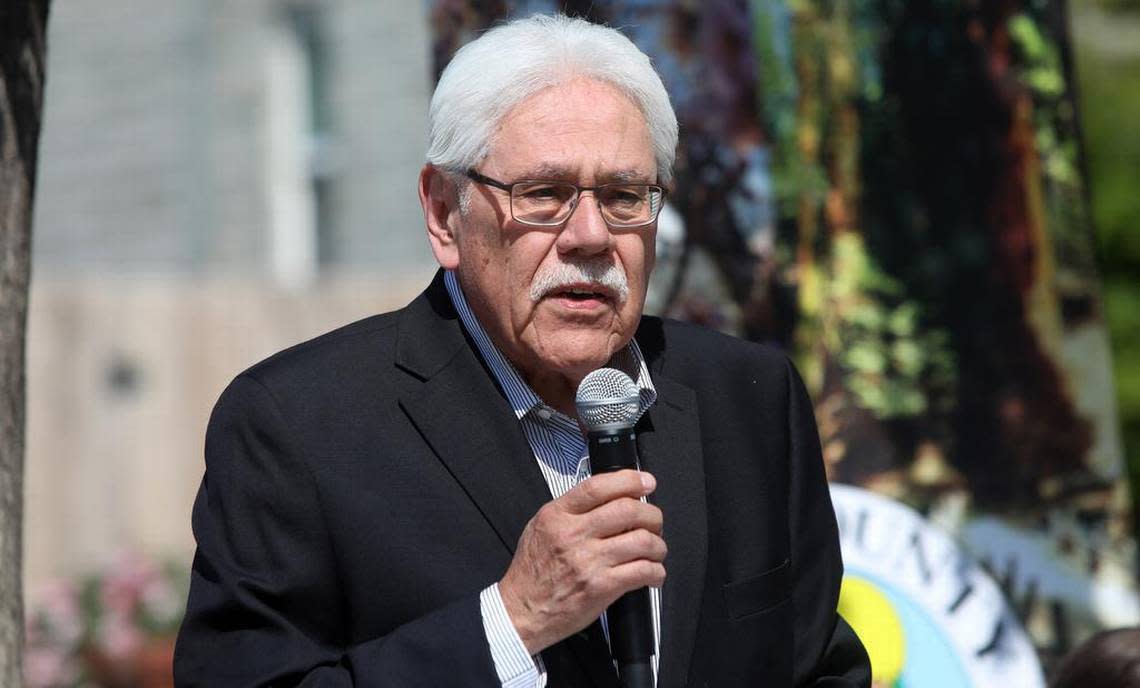 Fresno County Supervisor Sal Quintero convinced Congressman Jim Costa, D-Fresno, to get $4 million in federal funds to upgrade Calwa streets and sidewalks. He spoke at a May 8, 2023 press conference announcing a $7 million project.