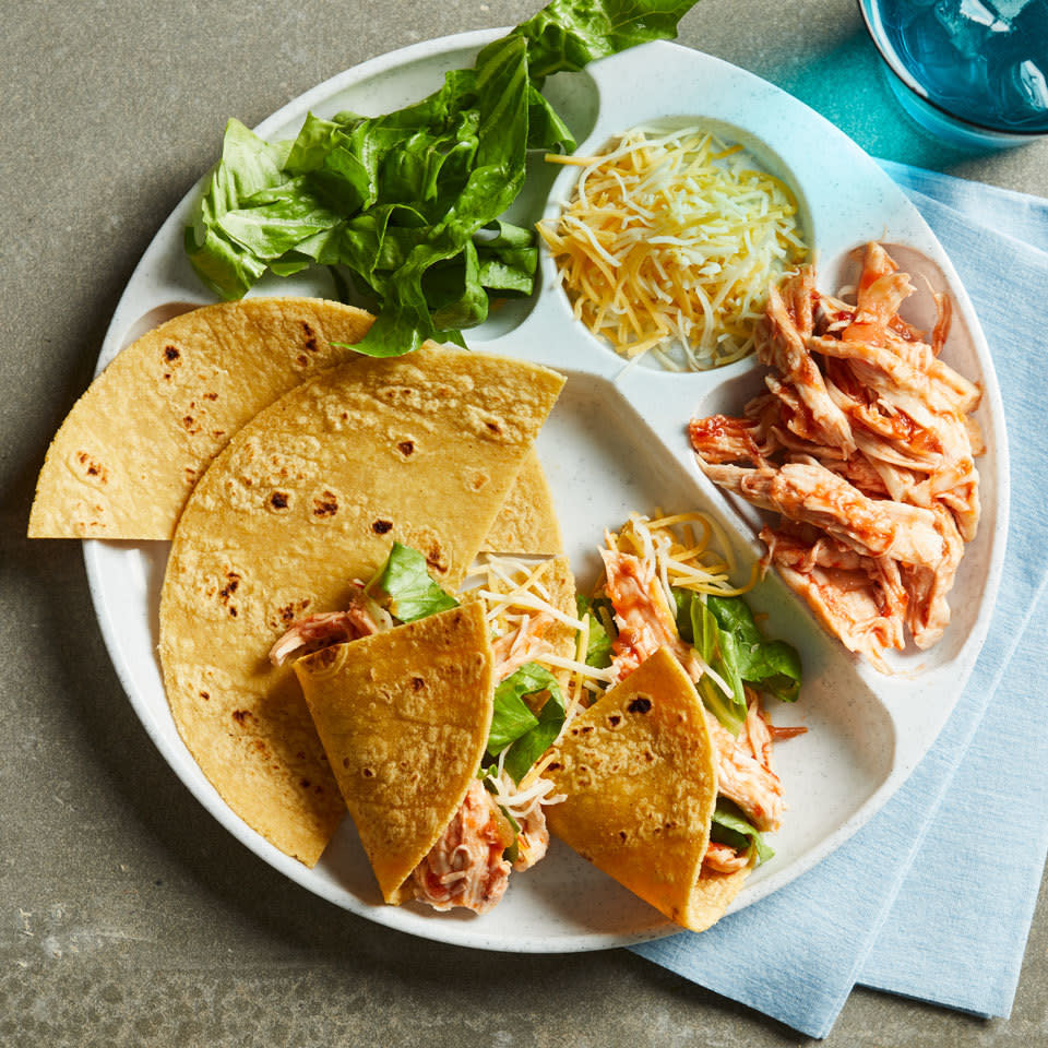 <p>This kid-friendly recipe keeps every element of tacos separate so your child can decide to eat them separately or have fun building their own mini tacos with their favorite toppings. Plus, it's perfect for packing into a bento box for a healthy lunch for school. <a href="https://www.eatingwell.com/recipe/258458/build-your-own-chicken-tacos/" rel="nofollow noopener" target="_blank" data-ylk="slk:View Recipe;elm:context_link;itc:0;sec:content-canvas" class="link ">View Recipe</a></p>