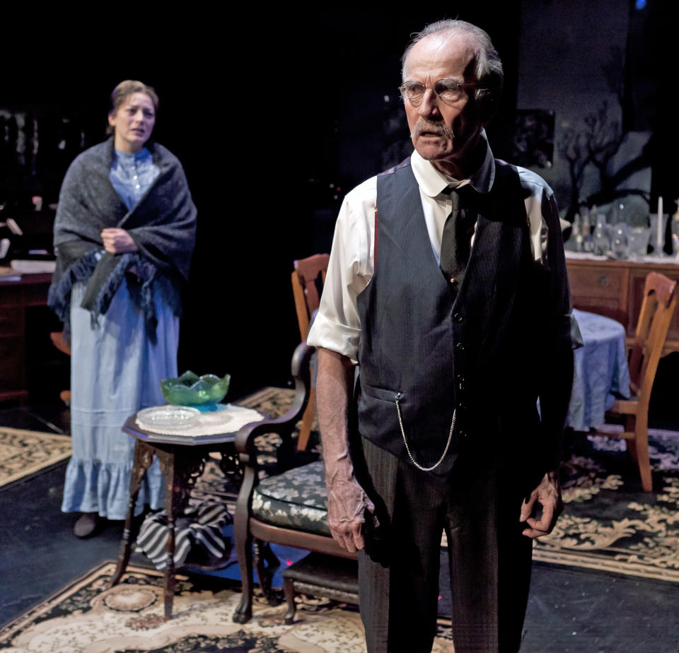 In this theater image released by David Gersten & Associates, Sara Surrey, left, and Robert Hogan are shown in a scene from "Rutherford & Son," performing off-Broadway at the Mint Theater in New York. (AP Photo/David Gersten & Associates, Richard Termine)