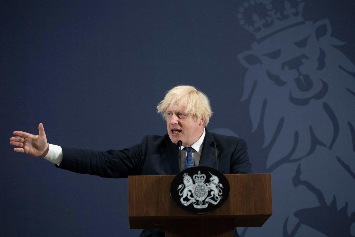 Britain's Prime Minister Boris Johnson delivers a speech on 