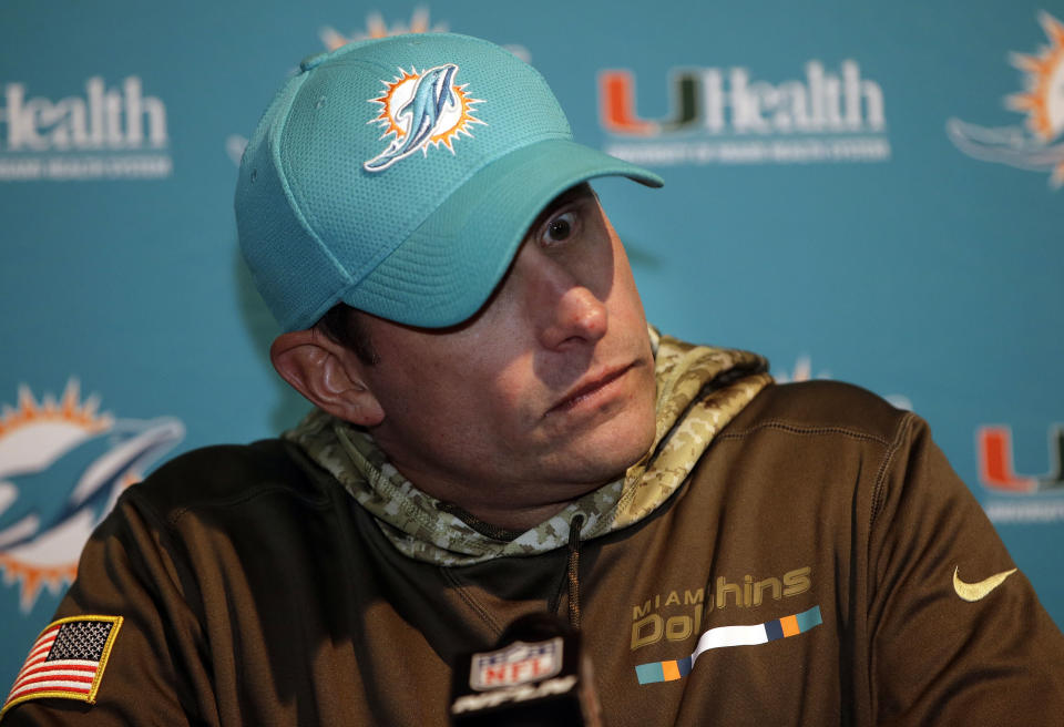 Miami Dolphins head coach Adam Gase couldn't get his team back to the playoffs in 2017. (AP)