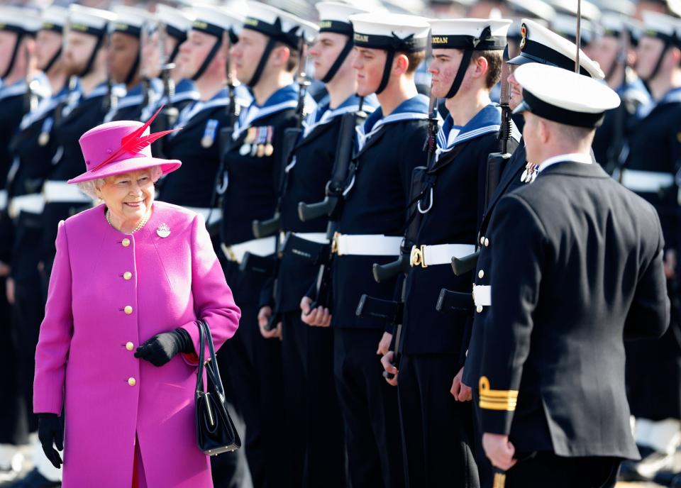 Queen Elizabeth II attends the rededication ceremony for HMS Ocean at HM Naval Base Devonport on March 20, 2015 in Plymouth, England.