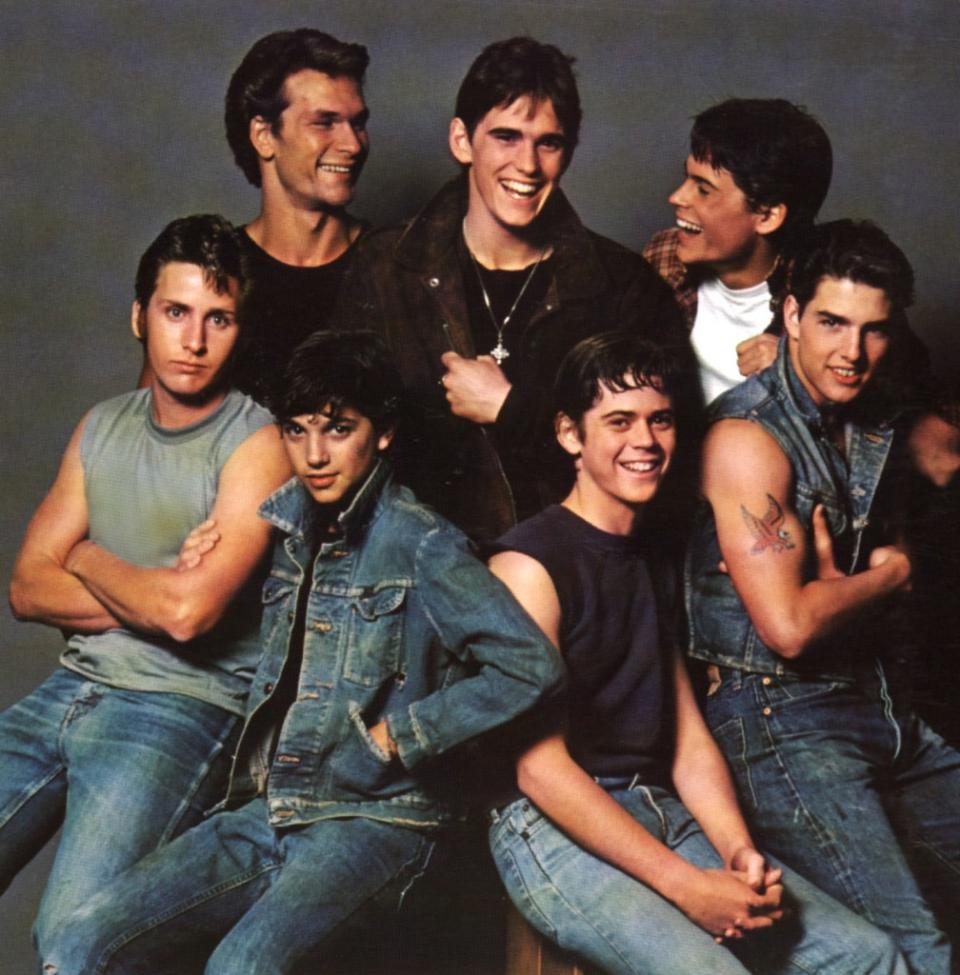 The original “Outsiders” cast: Estevez, Swayze, Macchio, Dillon, Howell, Lowe and Cruise. Courtesy Everett Collection