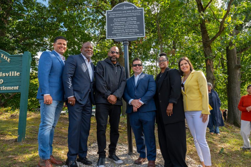 Camden County honored five former NFL players who grew up in the Delair section of Pennsauken with a marker on Wednesday.