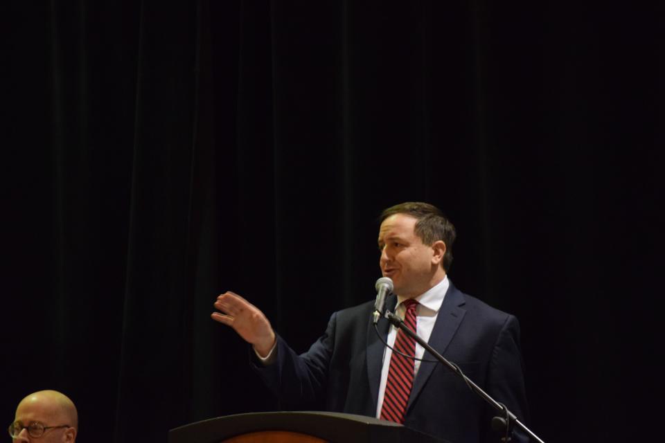 Missouri Secretary of State Jay Ashcroft speaks at a meeting of the Missouri GOP state committee on Saturday, Feb. 22, 2020 at University Plaza Hotel.