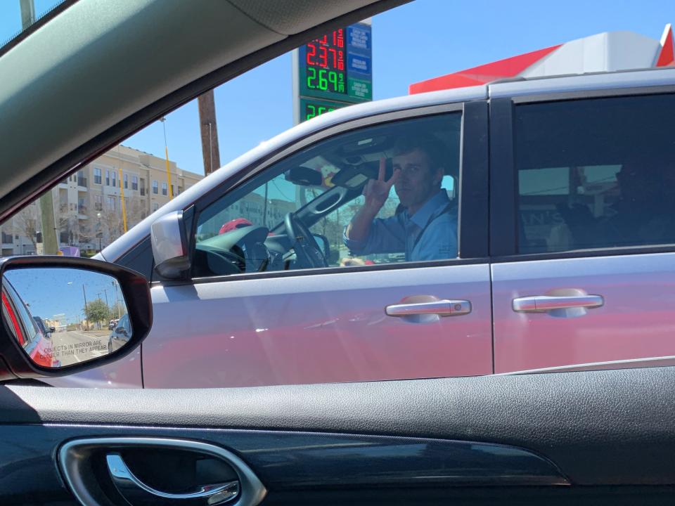 O'Rourke at the wheel in his gray Dodge Caravan. (Photo: Igor Bobic / HuffPost)