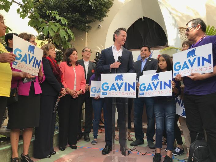 Gavin Newsom with supporters