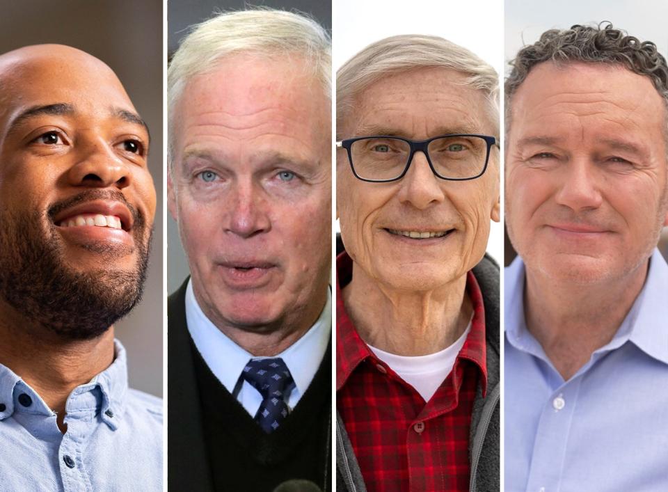 Mandela Barnes, U.S. Sen. Ron Johnson, Gov. Tony Evers and Tim Michels.