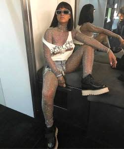 Rihanna wearing the Gucci bodysuit at Coachella