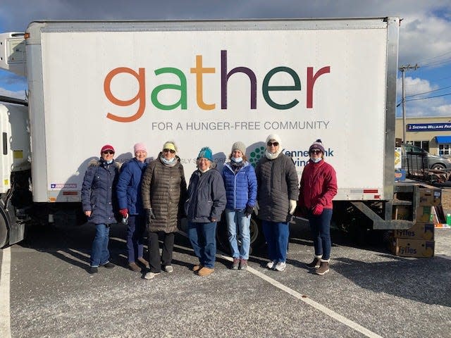 EAGFWC helped distribute Gather distribute food from its trucks in December and January. Andra Copeland, Pam Conary, Diane Charney, Mary Ryan, Exeter Area GFWC President, Linda Gavin-Howard and Jeanne O'Sullivan, GFWC NH President were some of the volunteers.