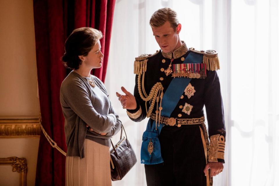 Matt Smith as Philip with Claire Foy’s Queen Elizabeth in ‘The Crown’ (Netflix)