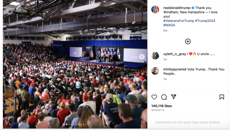 Former President Donald Trump campaigns at Windham High School in August.