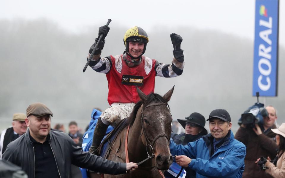 IRL Potters Corner and IRL Jack Tudor winning the Welsh National at Chepstow in December - PA