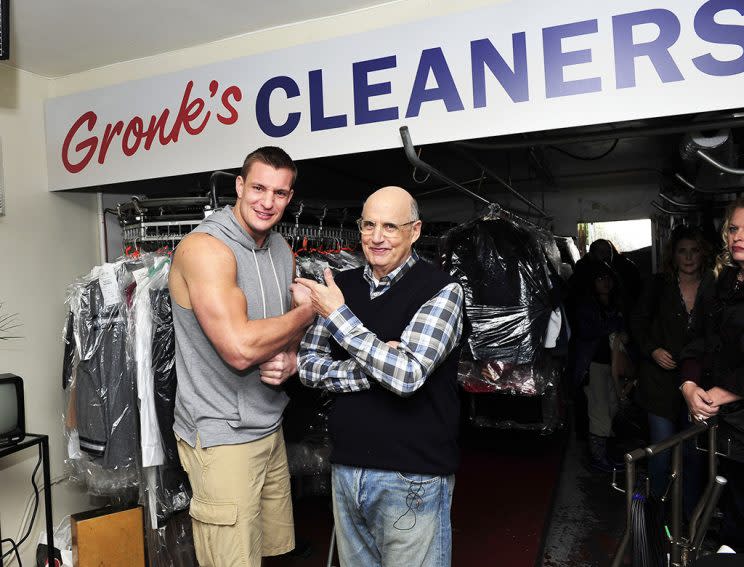 Rob Gronkowski and Jeffrey Tambor face off in Tide's Super Bowl commercial. (Photo: Michael Simon/startraksphoto.com)