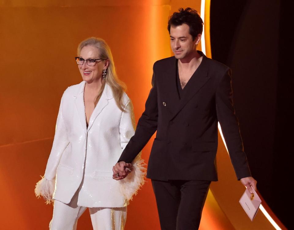 PHOTO: Meryl Streep and Mark Ronson speak onstage during the 66th GRAMMY Awards at Crypto.com Arena in Los Angeles, Feb. 04, 2024. (Amy Sussman/Getty Images)