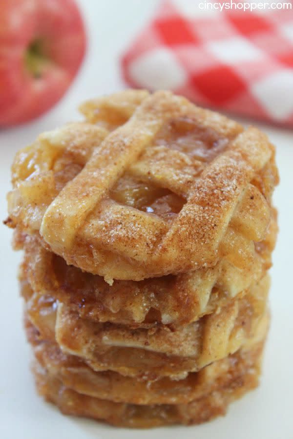 <p>To make these cookies resemble mini hand pies, use pie crust to create a lattice over their tops before baking. </p><p><strong>Get the recipe at <a href="http://cincyshopper.com/caramel-apple-pie-cookies/" rel="nofollow noopener" target="_blank" data-ylk="slk:Cincy Shopper;elm:context_link;itc:0;sec:content-canvas" class="link ">Cincy Shopper</a>.</strong> </p>
